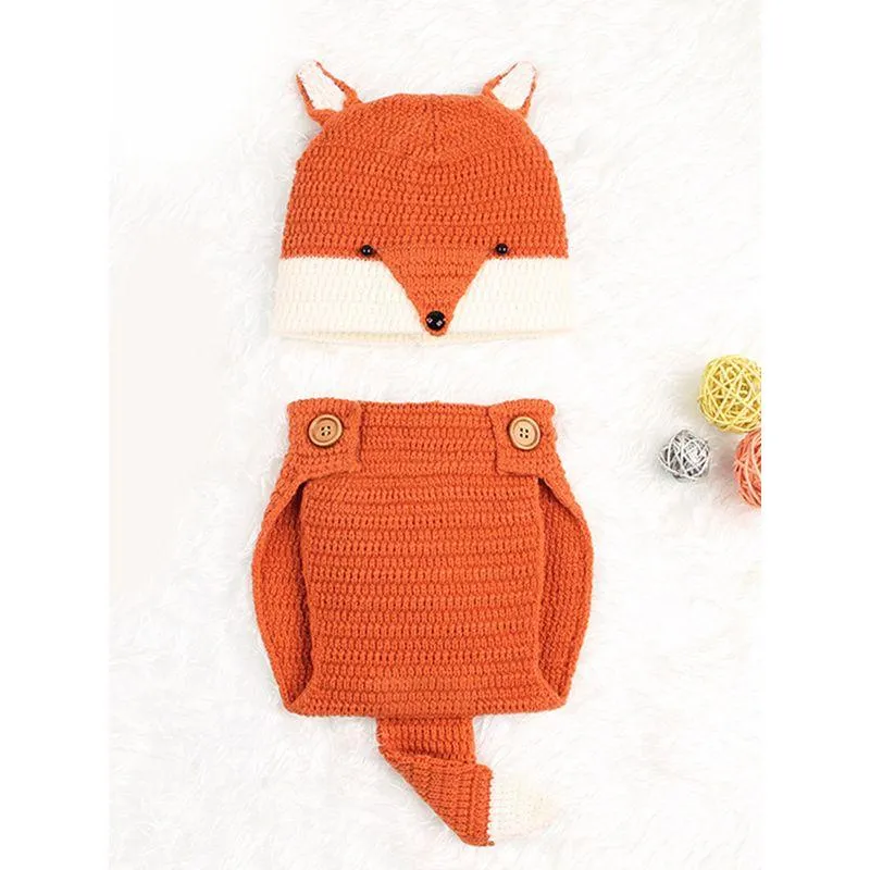 2-piece Cute Fox Pattern Knitted Baby Set Hat   Shorts