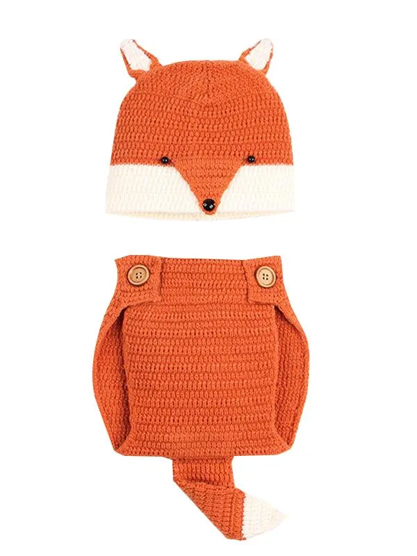 2-piece Cute Fox Pattern Knitted Baby Set Hat   Shorts