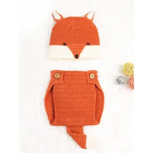 2-piece Cute Fox Pattern Knitted Baby Set Hat   Shorts