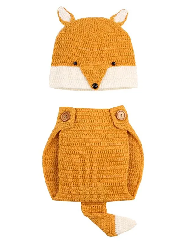 2-piece Cute Fox Pattern Knitted Baby Set Hat   Shorts