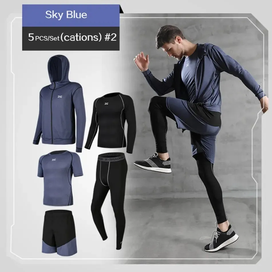 5 Pcs/Set Men&#39;s Tracksuit Gym Fitness Compression Sports Suit Clothes Running Jogging Sport Wear Exercise Workout Tights