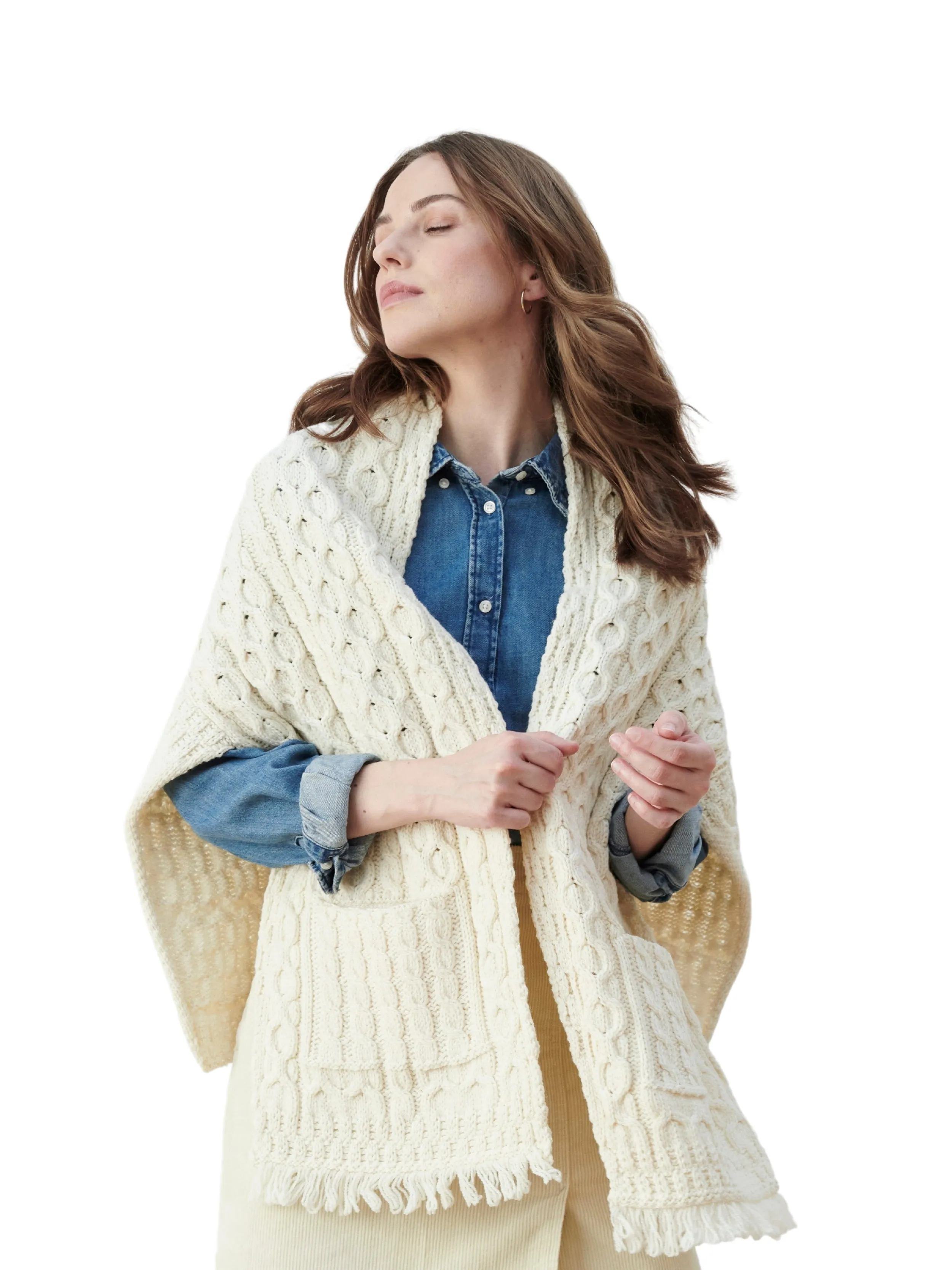 Aran - Wrap with pockets - Cream