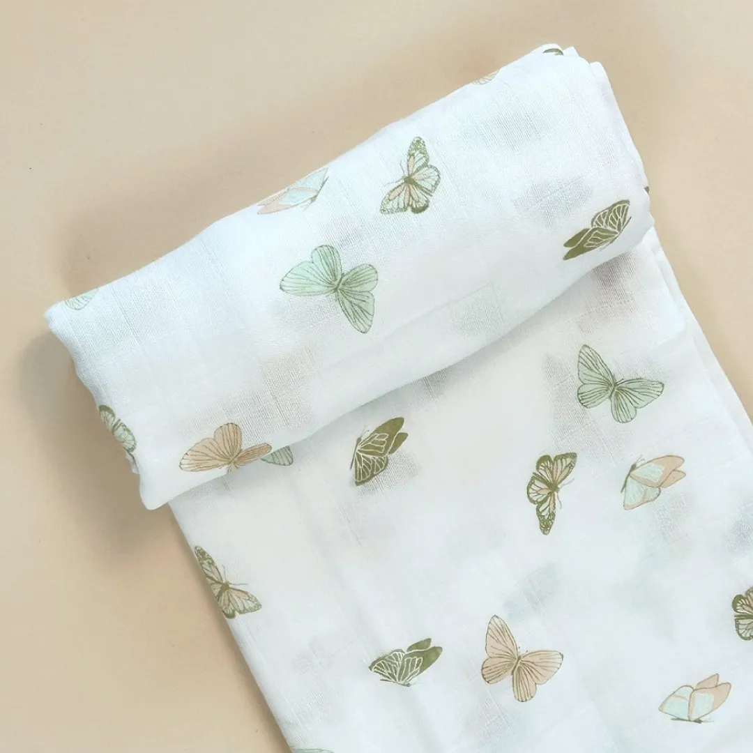 Bamboo Muslin Swaddle Blanket & Topknot Set - Busy Bees