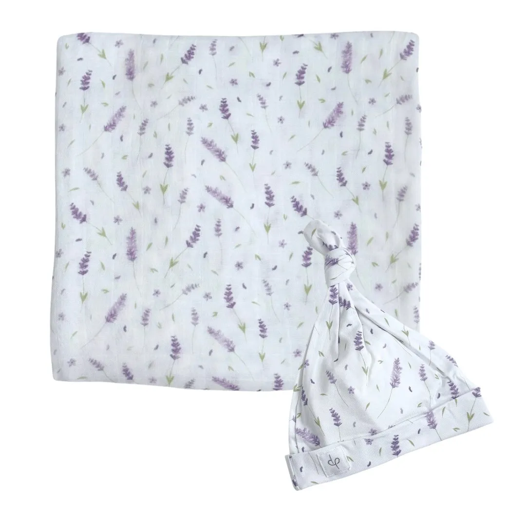 Bamboo Muslin Swaddle Blanket & Topknot Set - Busy Bees