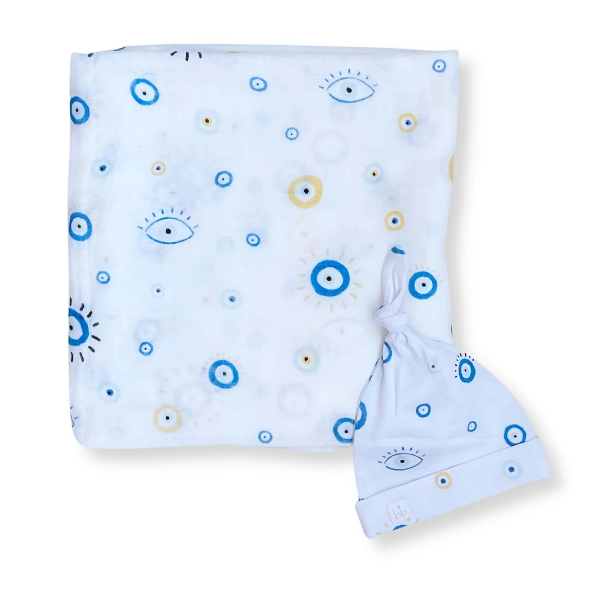 Bamboo Muslin Swaddle Blanket & Topknot Set - Eye See You