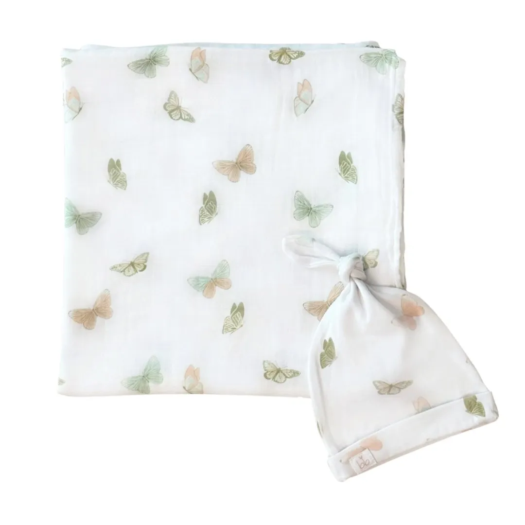 Bamboo Muslin Swaddle Blanket & Topknot Set - Eye See You