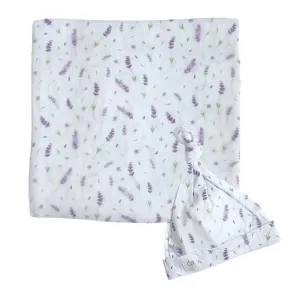 Bamboo Muslin Swaddle Blanket & Topknot Set - French Lavender