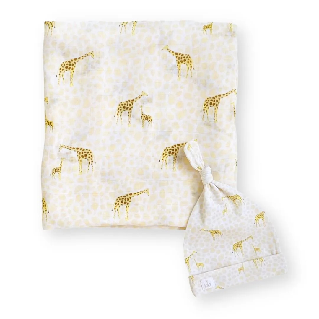 Bamboo Muslin Swaddle Blanket & Topknot Set - Growing Love