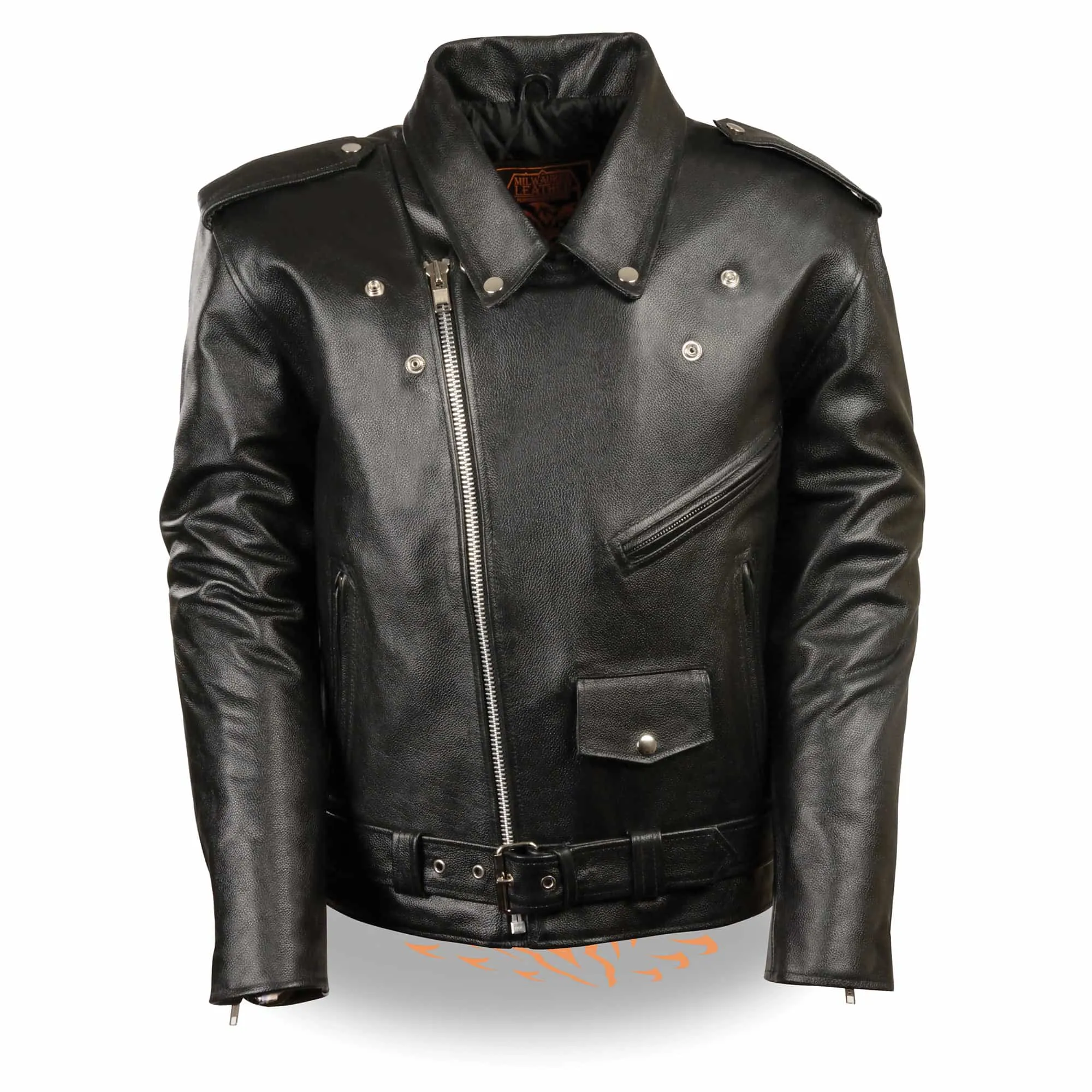 Black Leather Police Style Classic Motorcycle Jacket