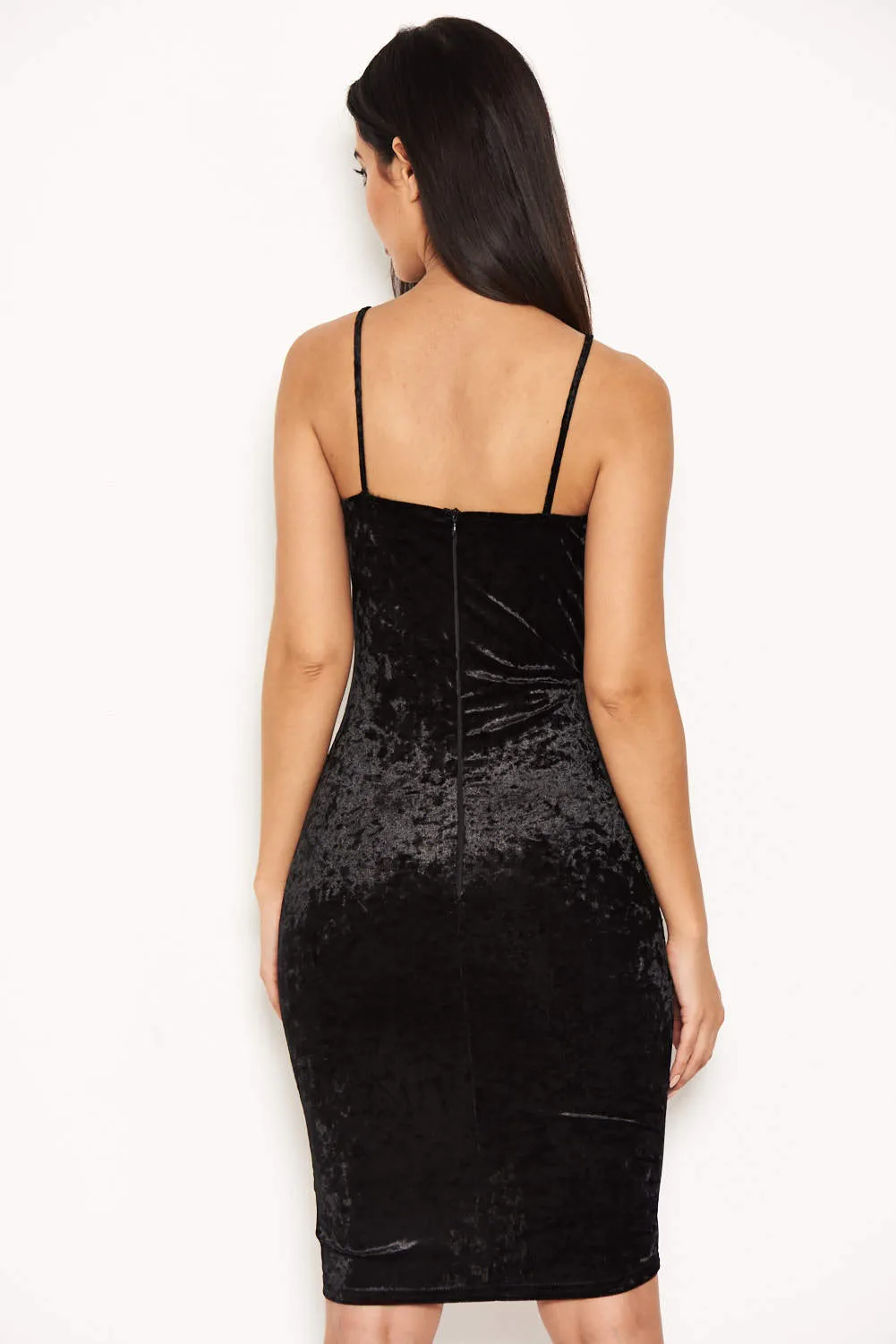 Black Velvet Wrap Front Bodycon Dress