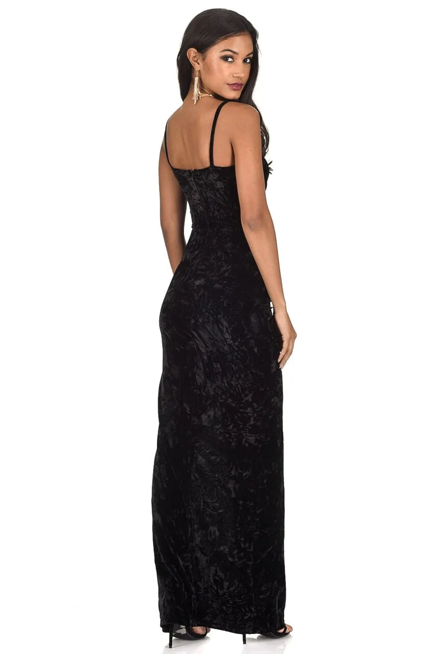 Black Velvet Wrap over Slit Dress