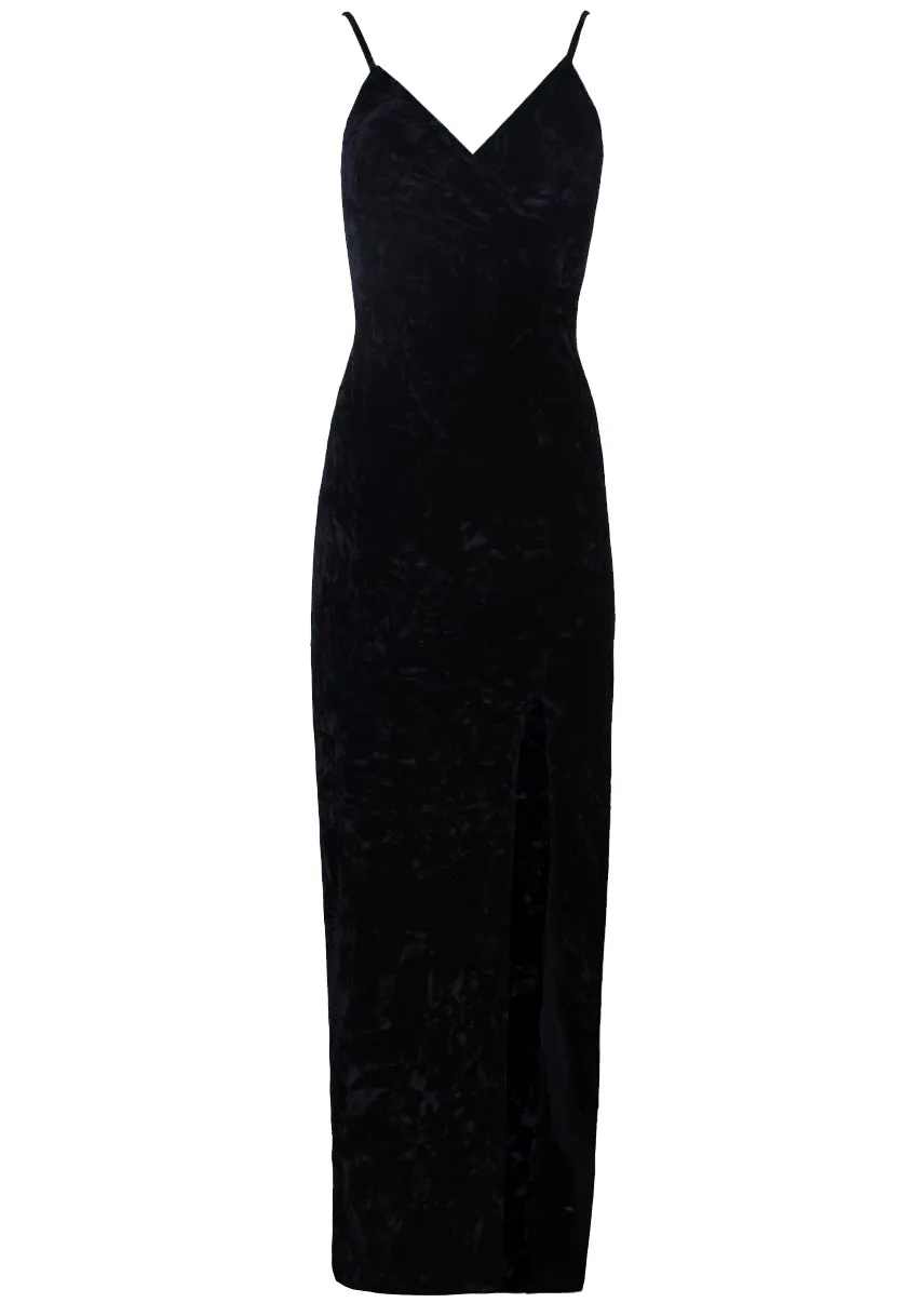 Black Velvet Wrap over Slit Dress