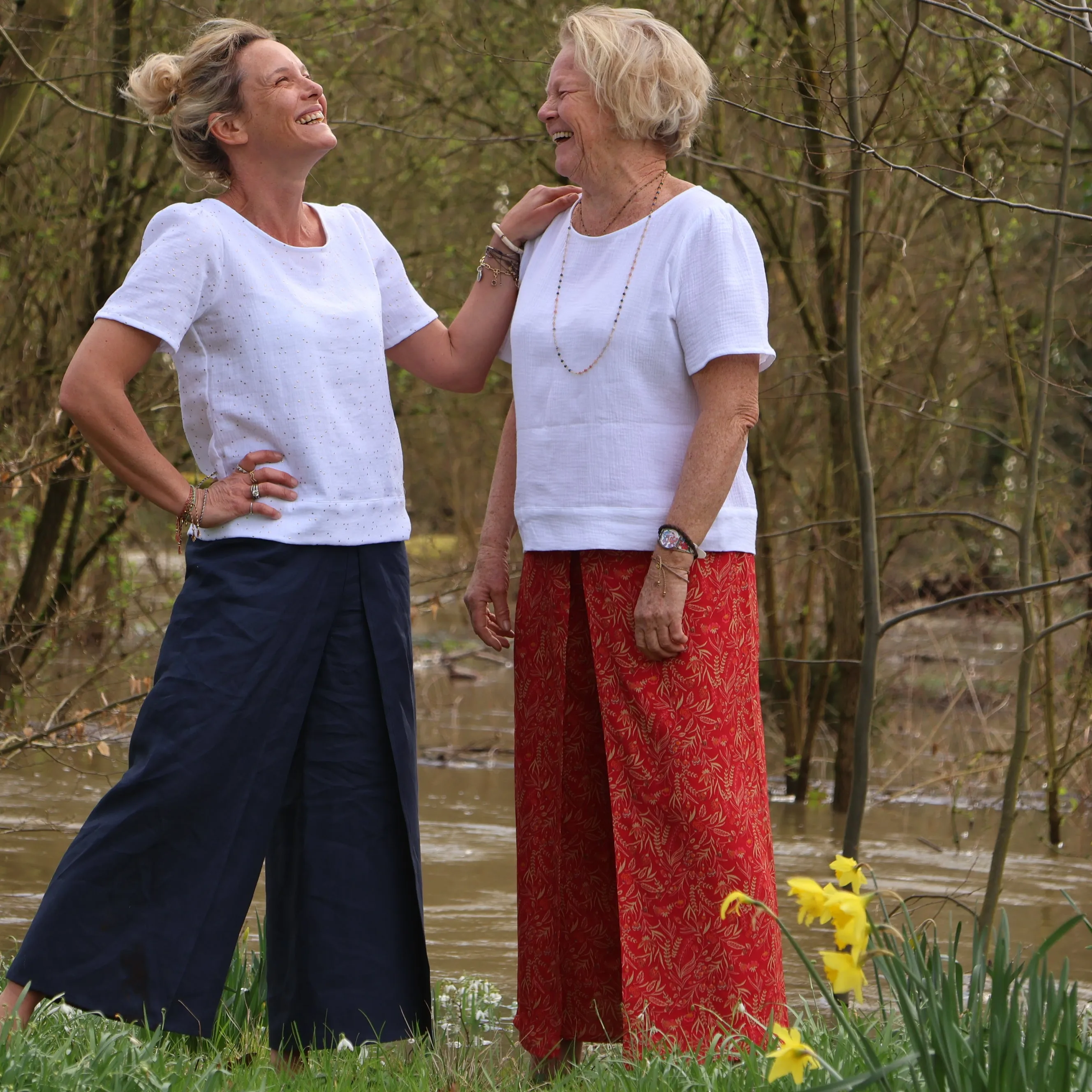 Blouse Eulalie manches courtes - double gaze de coton "bleuets"