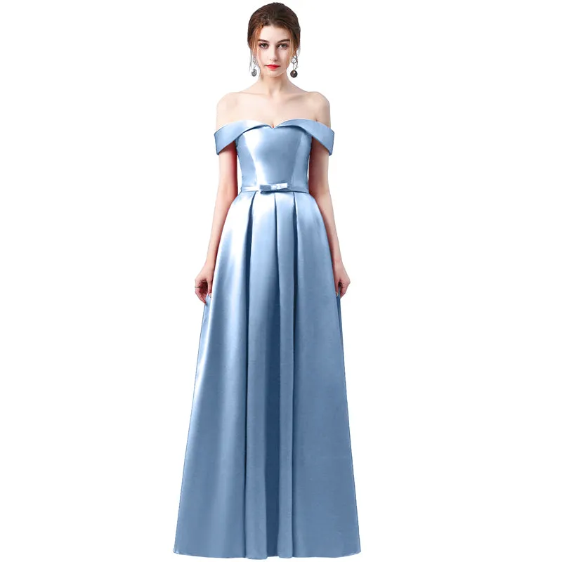 Bridesmaid off the shoulder evening dresses with back lace-up at Bling Brides Bouquet