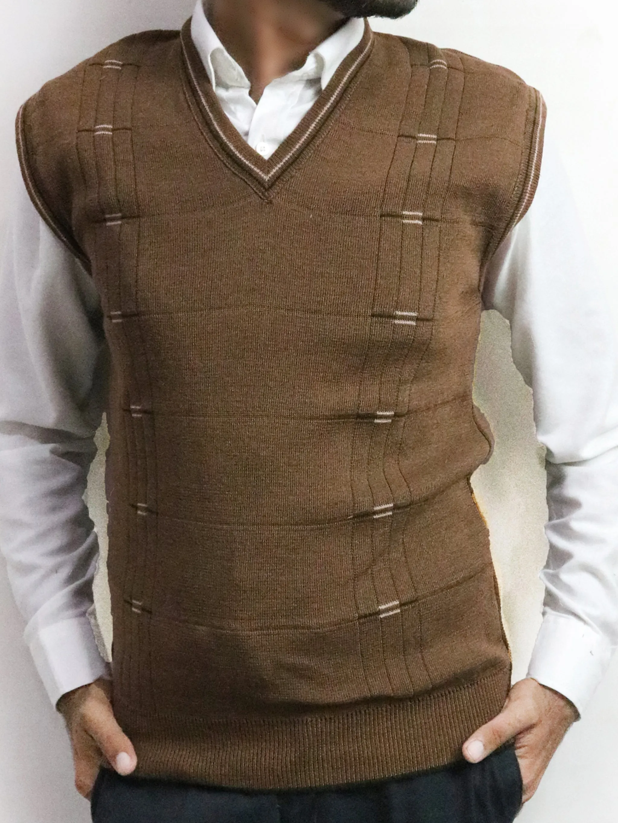 Brown Sleeveless Sweater for Men MSW22