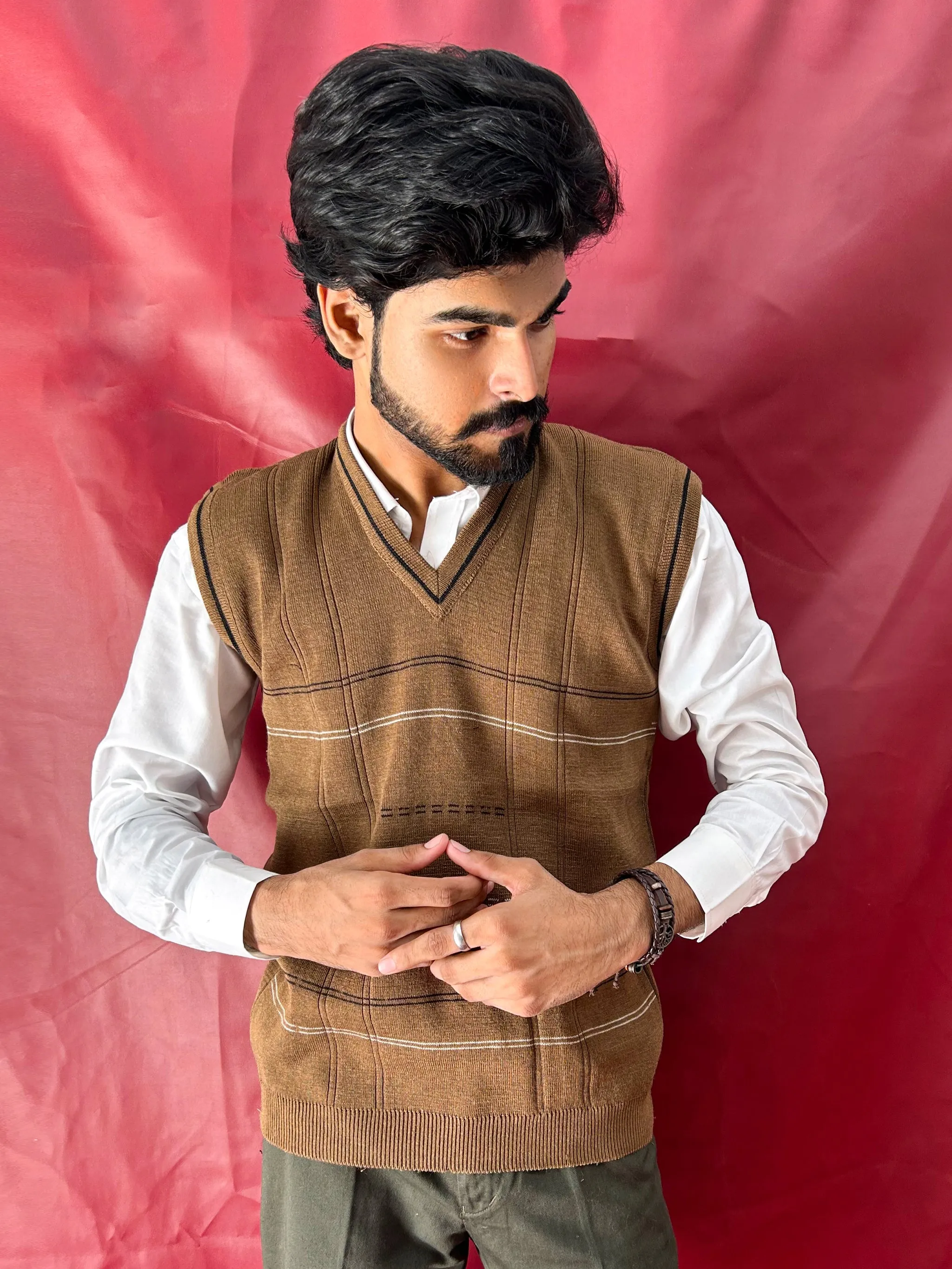 Brown Sleeveless Sweater for Men SH MSW07