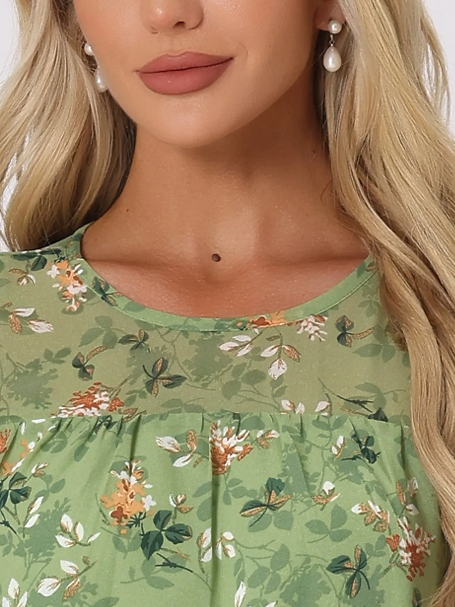 Casual Ruffle 3/4 Sleeve Floral Print Chiffon Blouse