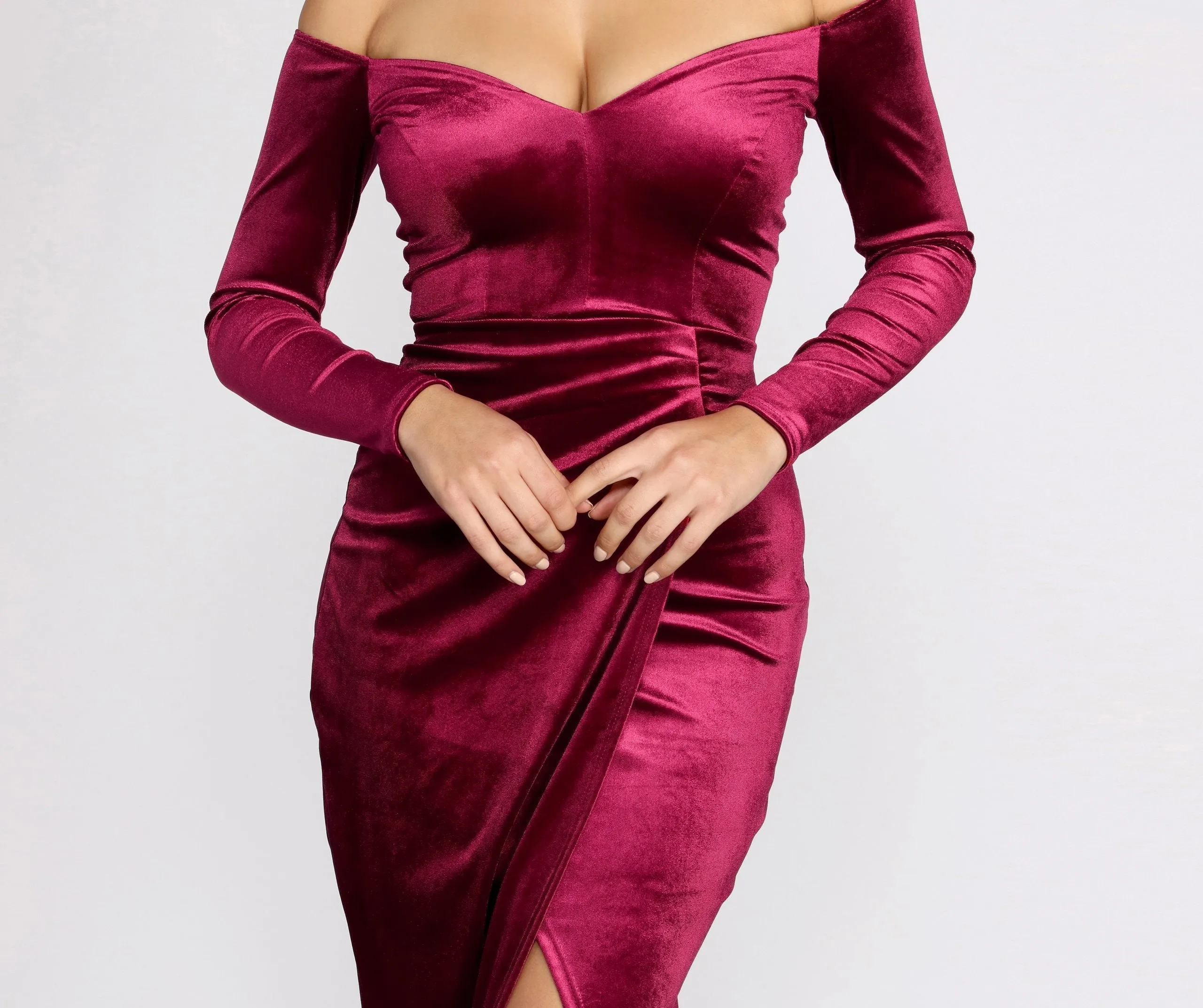 Celeste Off The Shoulder Wrap Front Velvet Dress