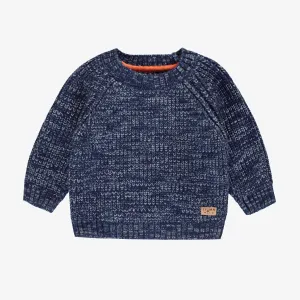 Chandail en tricot bleu chiné, bébé || Knitted sweater in blue mottled fabric, baby