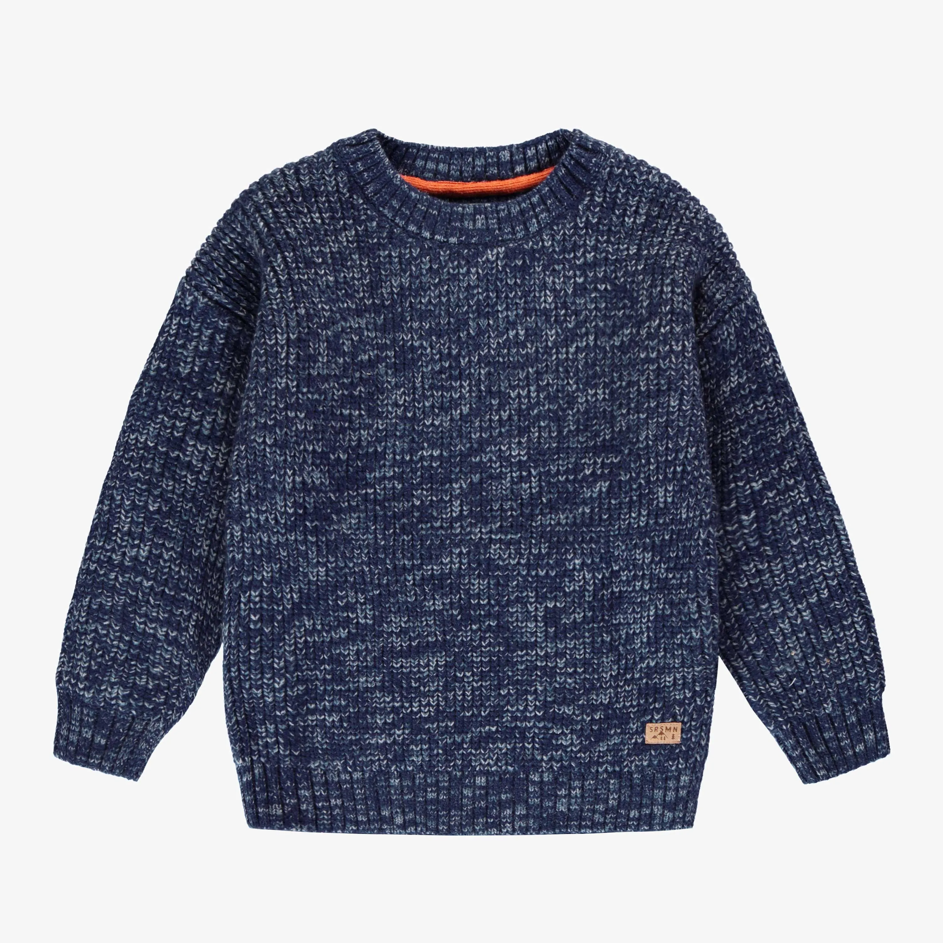 Chandail en tricot bleu chiné, enfant || Knitted sweater in blue mottled fabric, child