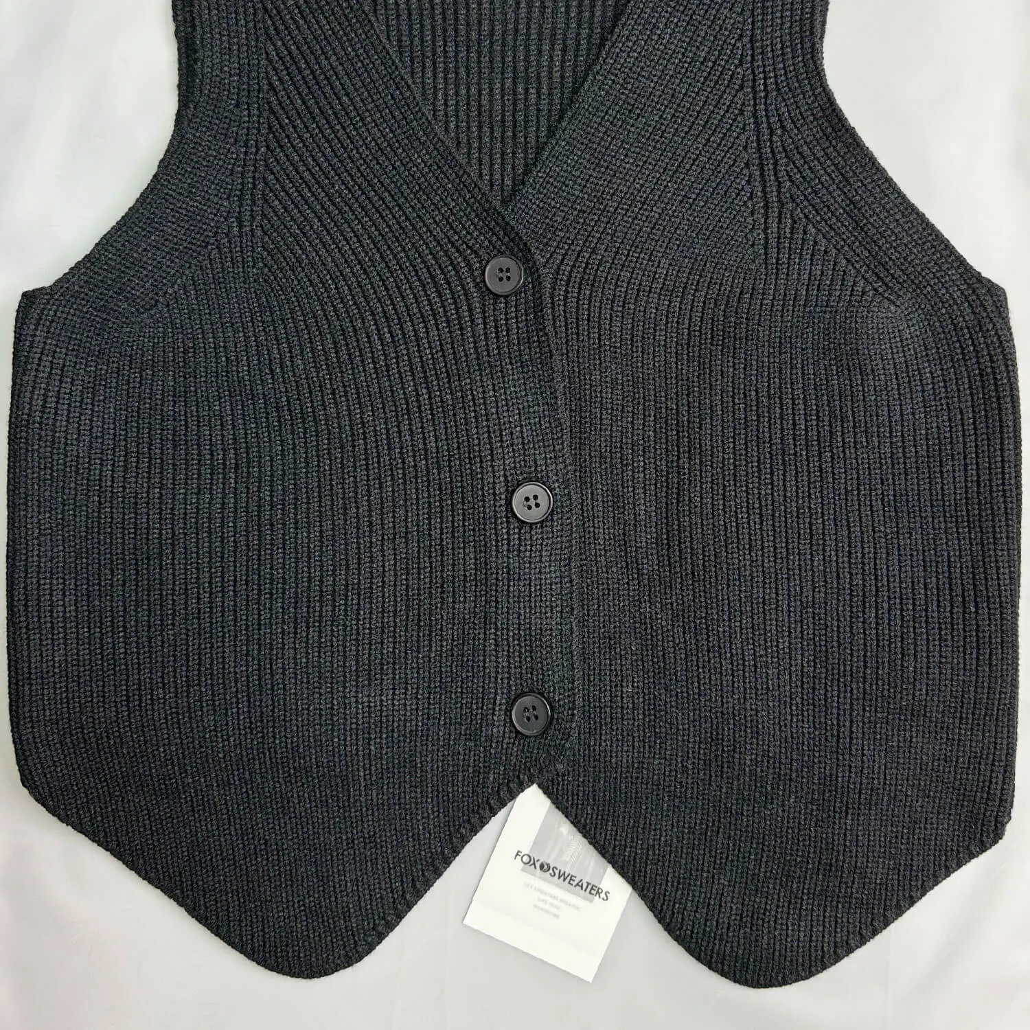 College Style V Neck Button Up Pure Color Ribbed Knit Sweater Vest