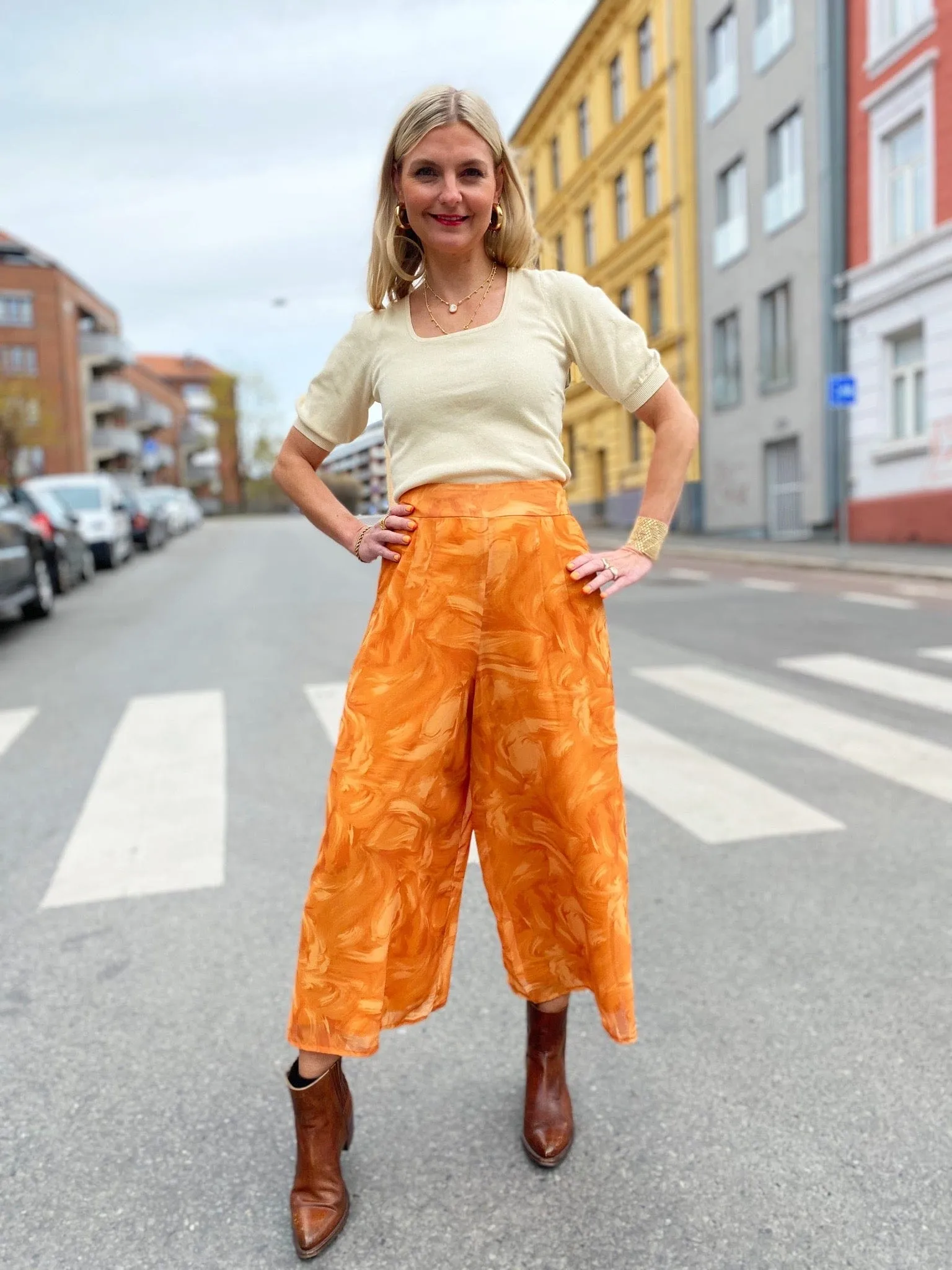 Cool Culottes chiffon - marbeled orange