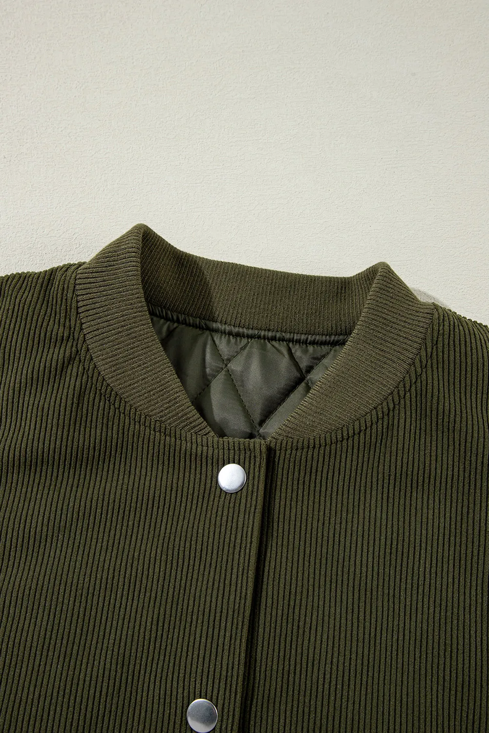 Corduroy Fleece Buttoned Bomber Jacket