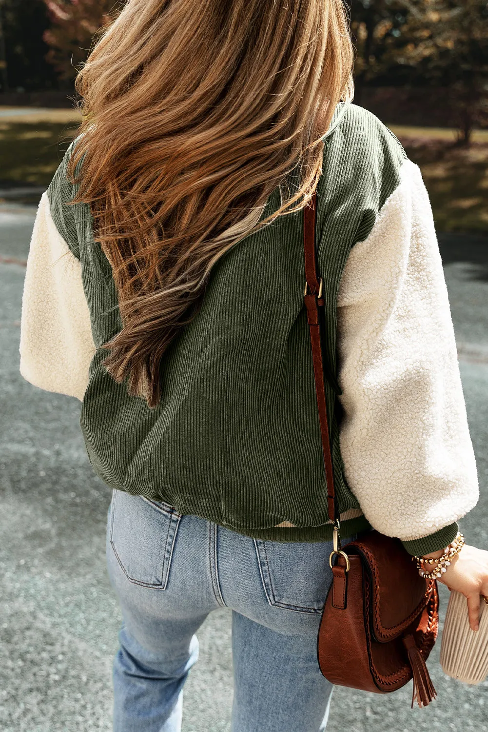 Corduroy Fleece Buttoned Bomber Jacket