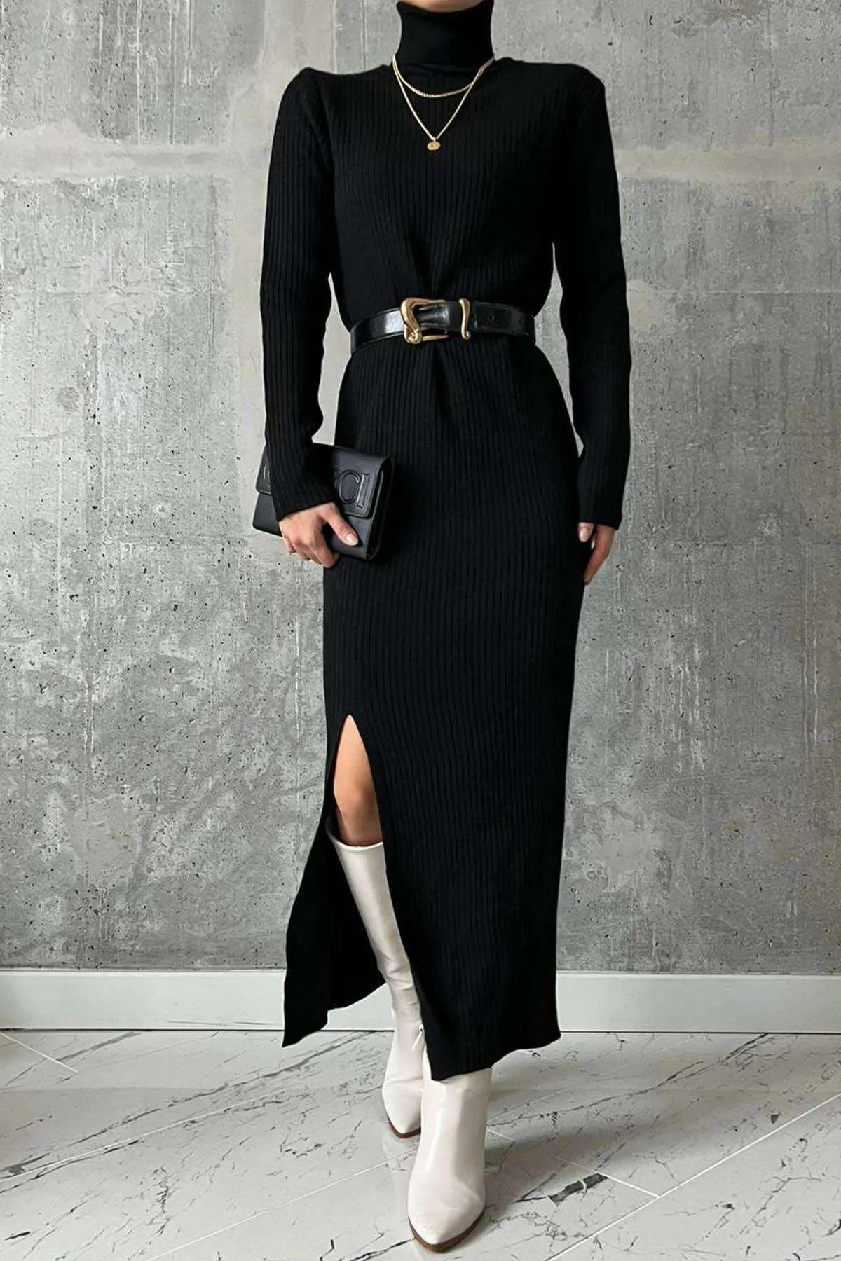 Eden Full Turtleneck Slit Dress