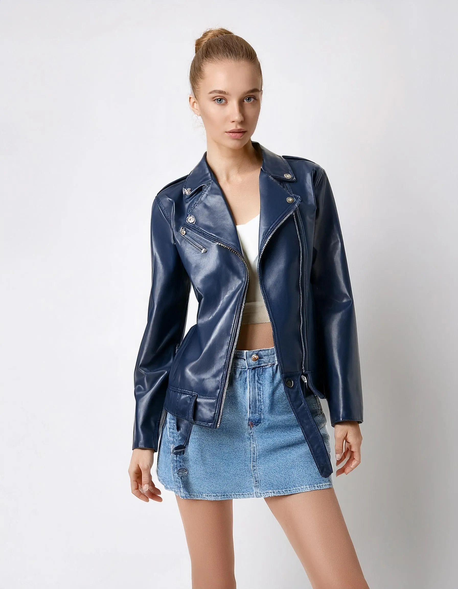 Electric Blue Moto Leather Jacket