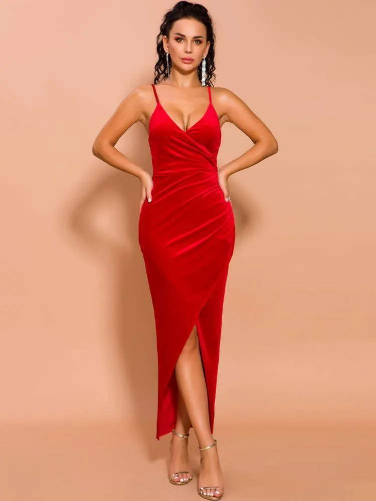 Elegant Midi Red Wrap Dress