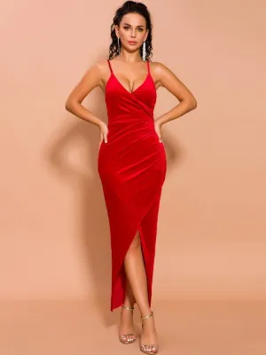 Elegant Midi Red Wrap Dress