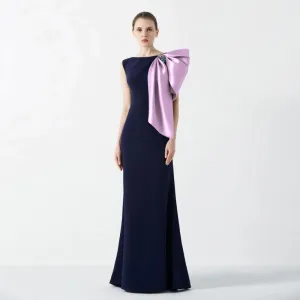 Elegant Navy Blue Mermaid Evening Dress with Bow Knot SF121