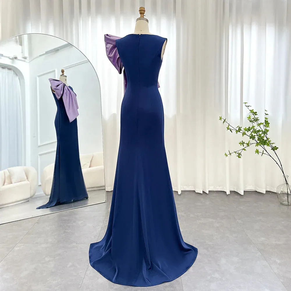 Elegant Navy Blue Mermaid Evening Dress with Bow Knot SF121