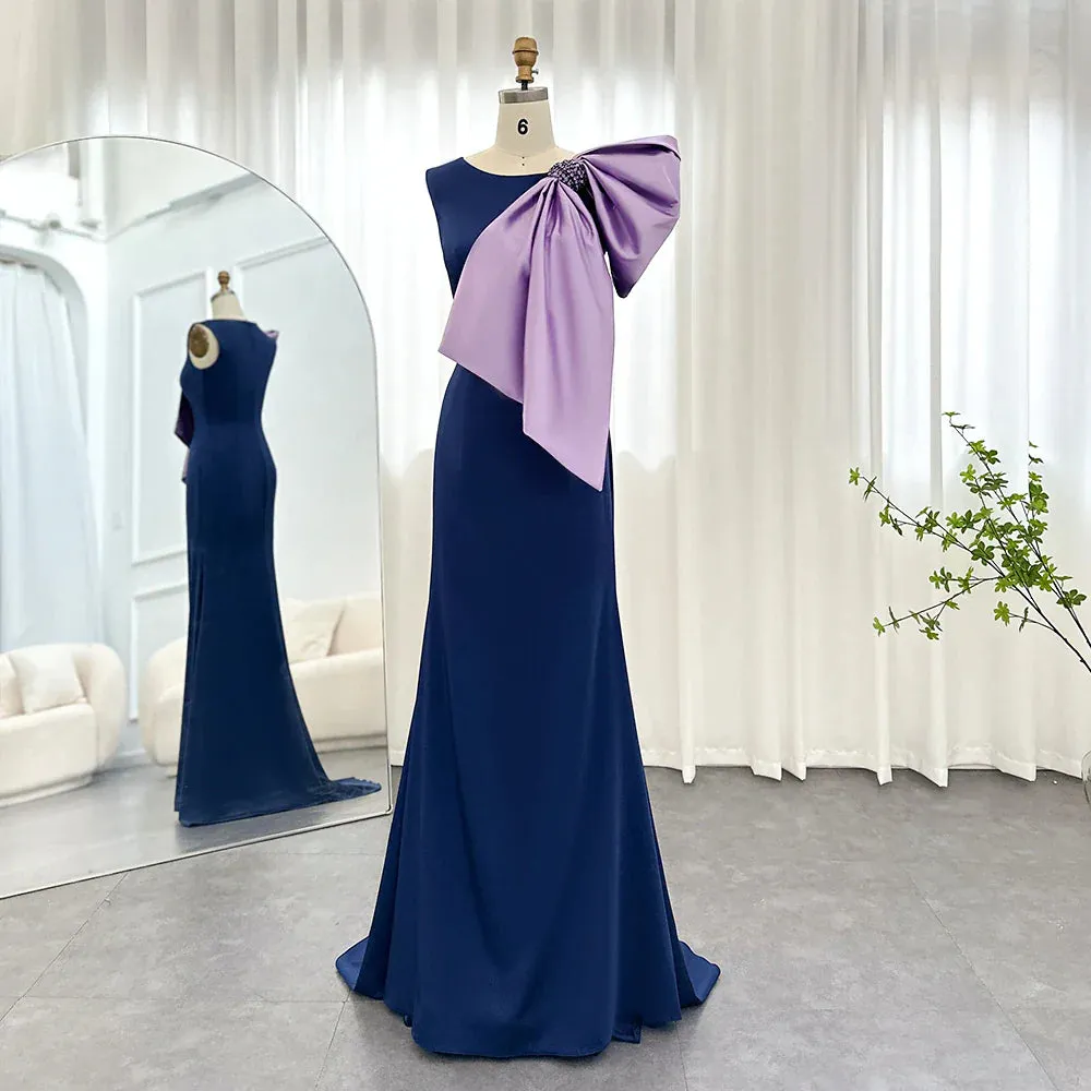 Elegant Navy Blue Mermaid Evening Dress with Bow Knot SF121