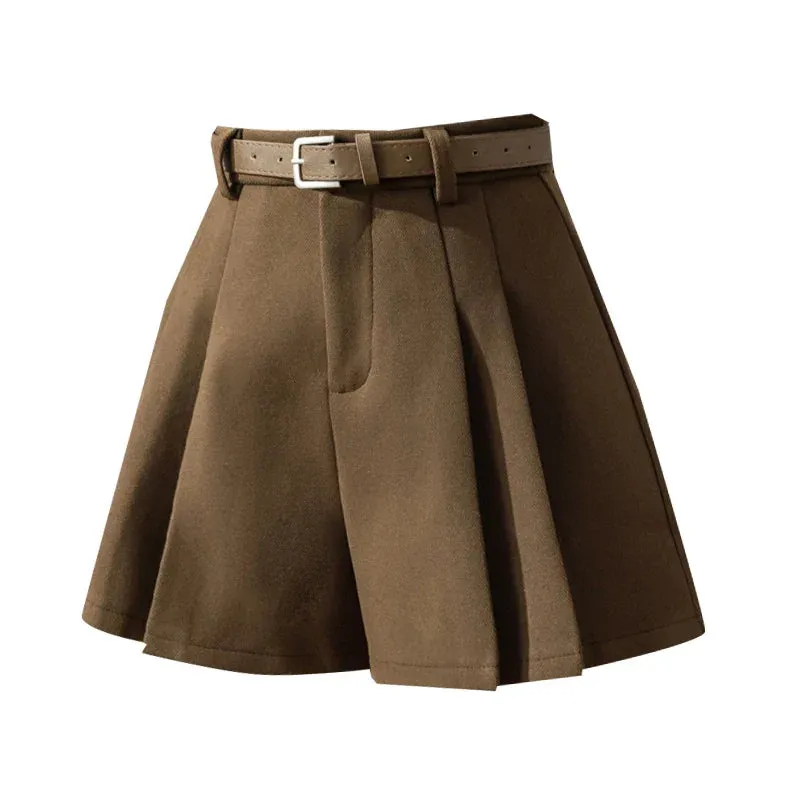 FashionSierra - Fashion High Waist A-line Pleated Autumn Winter Wool Culottes Shorts