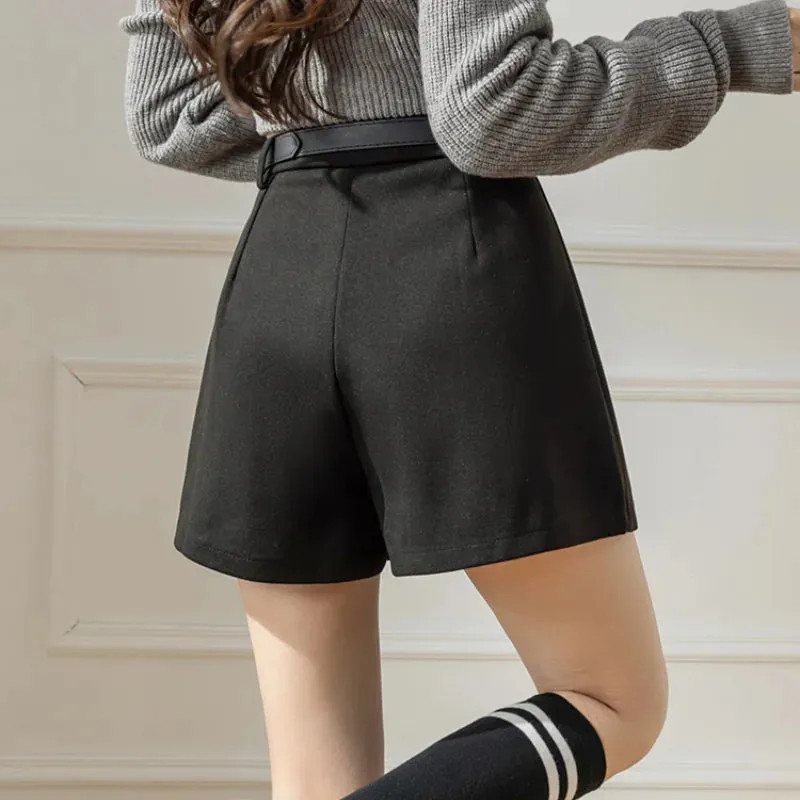 FashionSierra - Fashion High Waist A-line Pleated Autumn Winter Wool Culottes Shorts