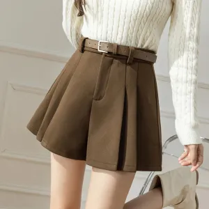 FashionSierra - Fashion High Waist A-line Pleated Autumn Winter Wool Culottes Shorts