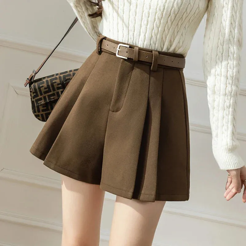 FashionSierra - Fashion High Waist A-line Pleated Autumn Winter Wool Culottes Shorts