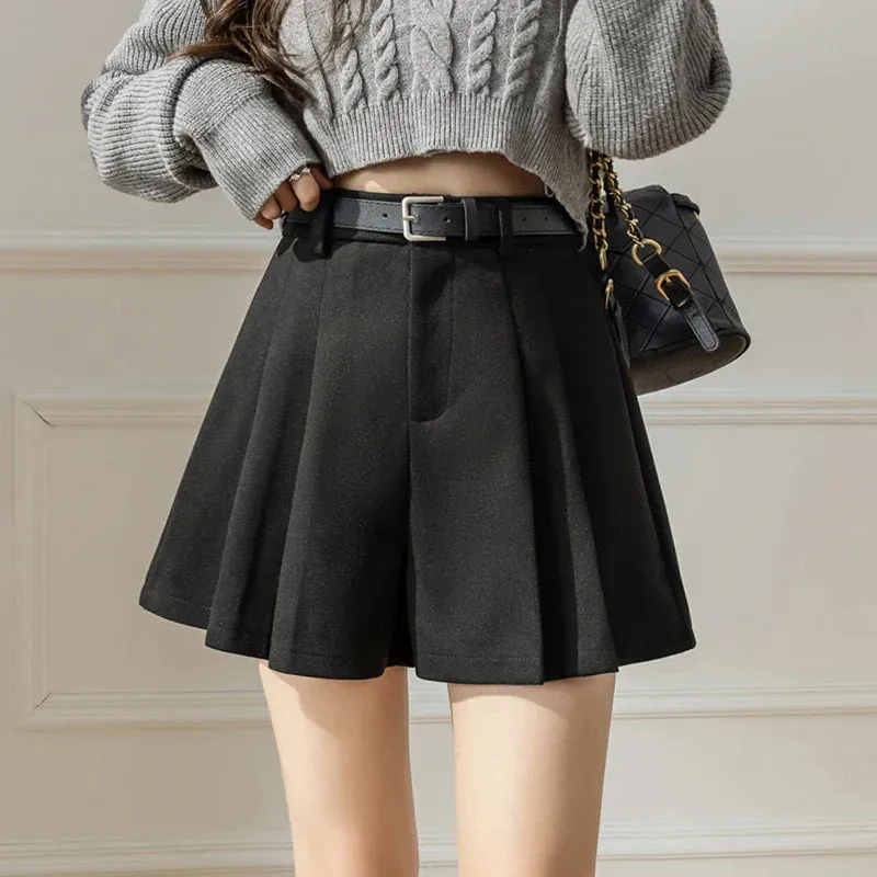 FashionSierra - Fashion High Waist A-line Pleated Autumn Winter Wool Culottes Shorts