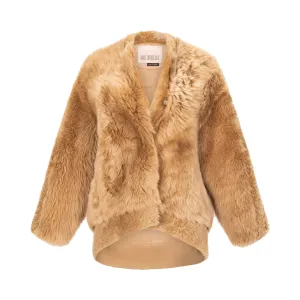 Feather Shearling Bomber Jacket - Camel