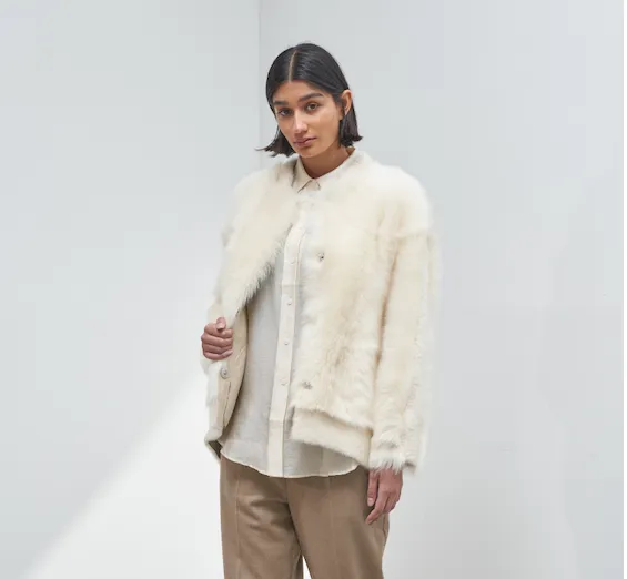 Feather Shearling Bomber Jacket - Camel