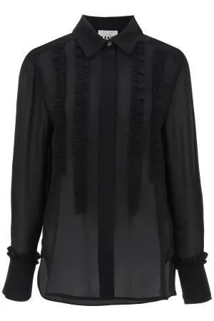 Ganni Ruffled Chiffon Shirt