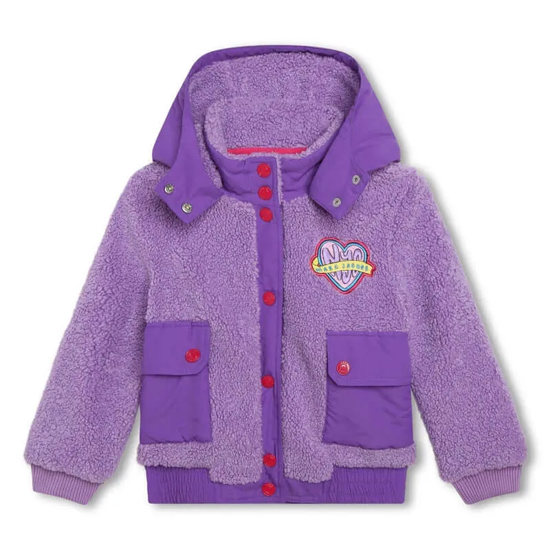 Girls Purple Faux Shearling Hooded Jacket