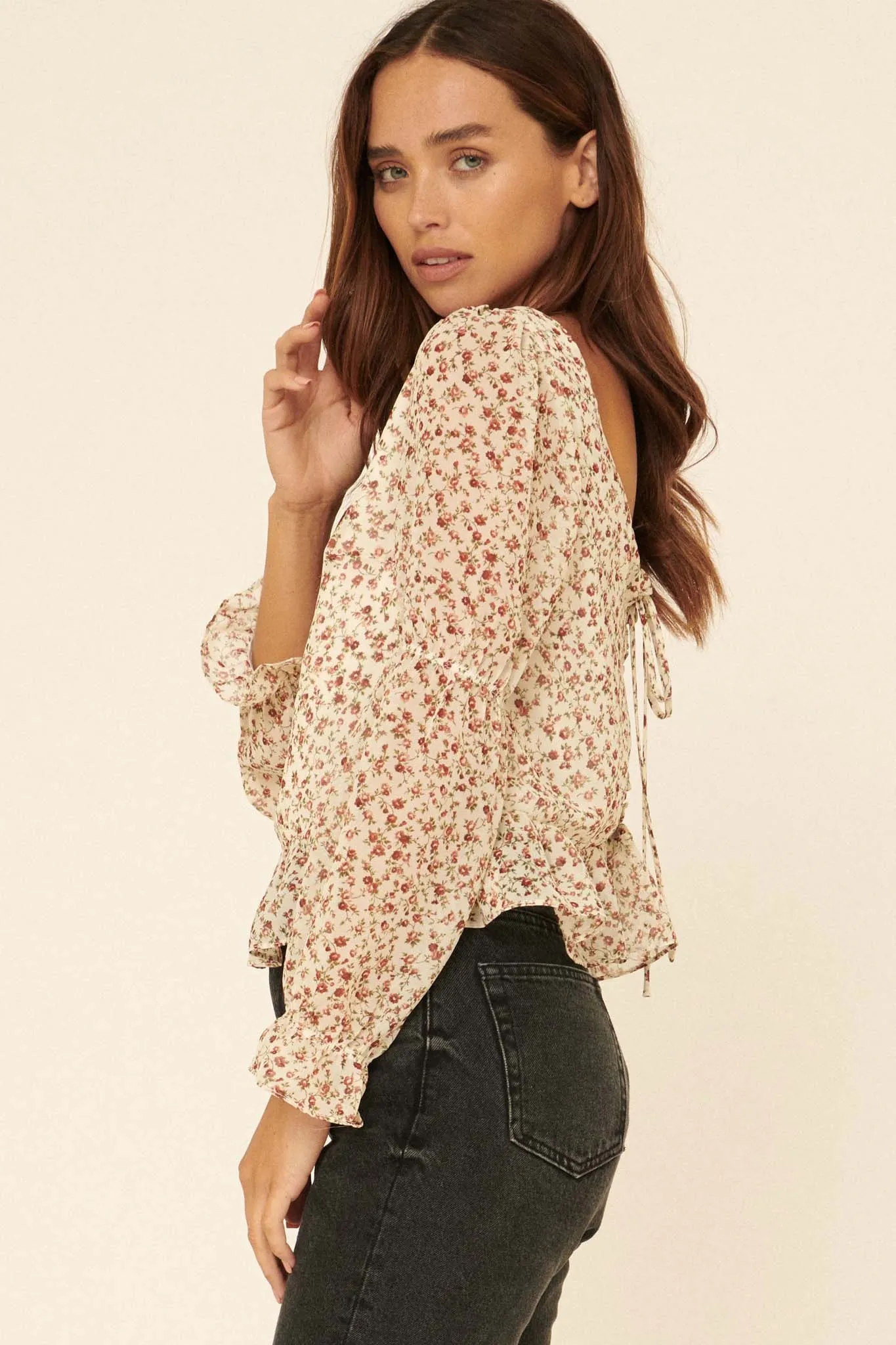 Grow Your Own Way Floral Chiffon Peasant Top