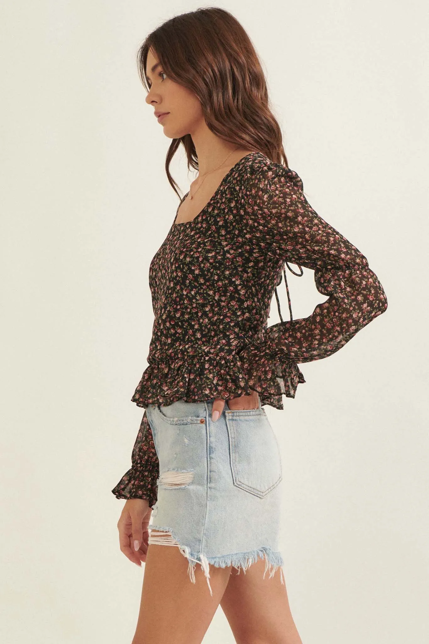 Grow Your Own Way Floral Chiffon Peasant Top