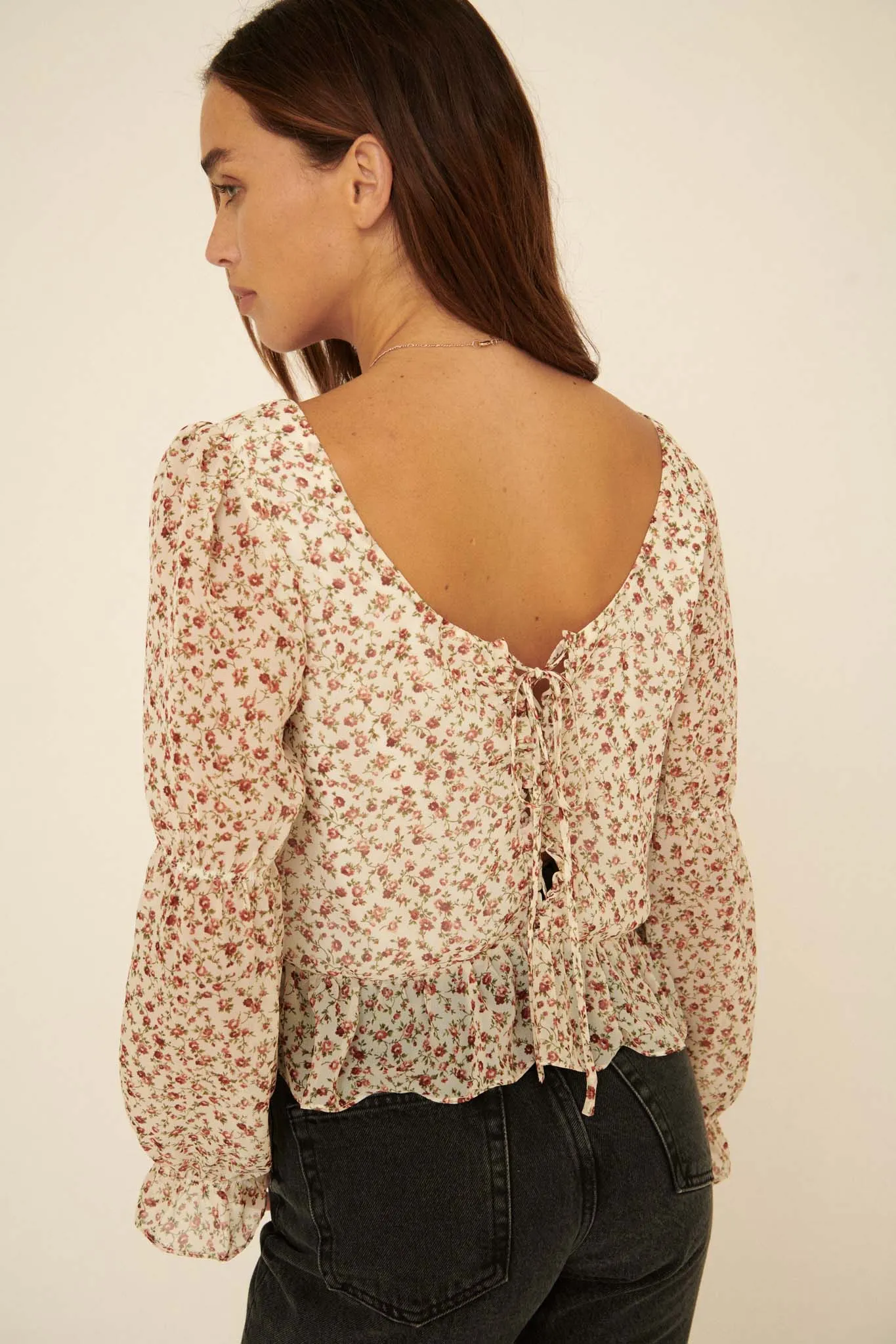 Grow Your Own Way Floral Chiffon Peasant Top