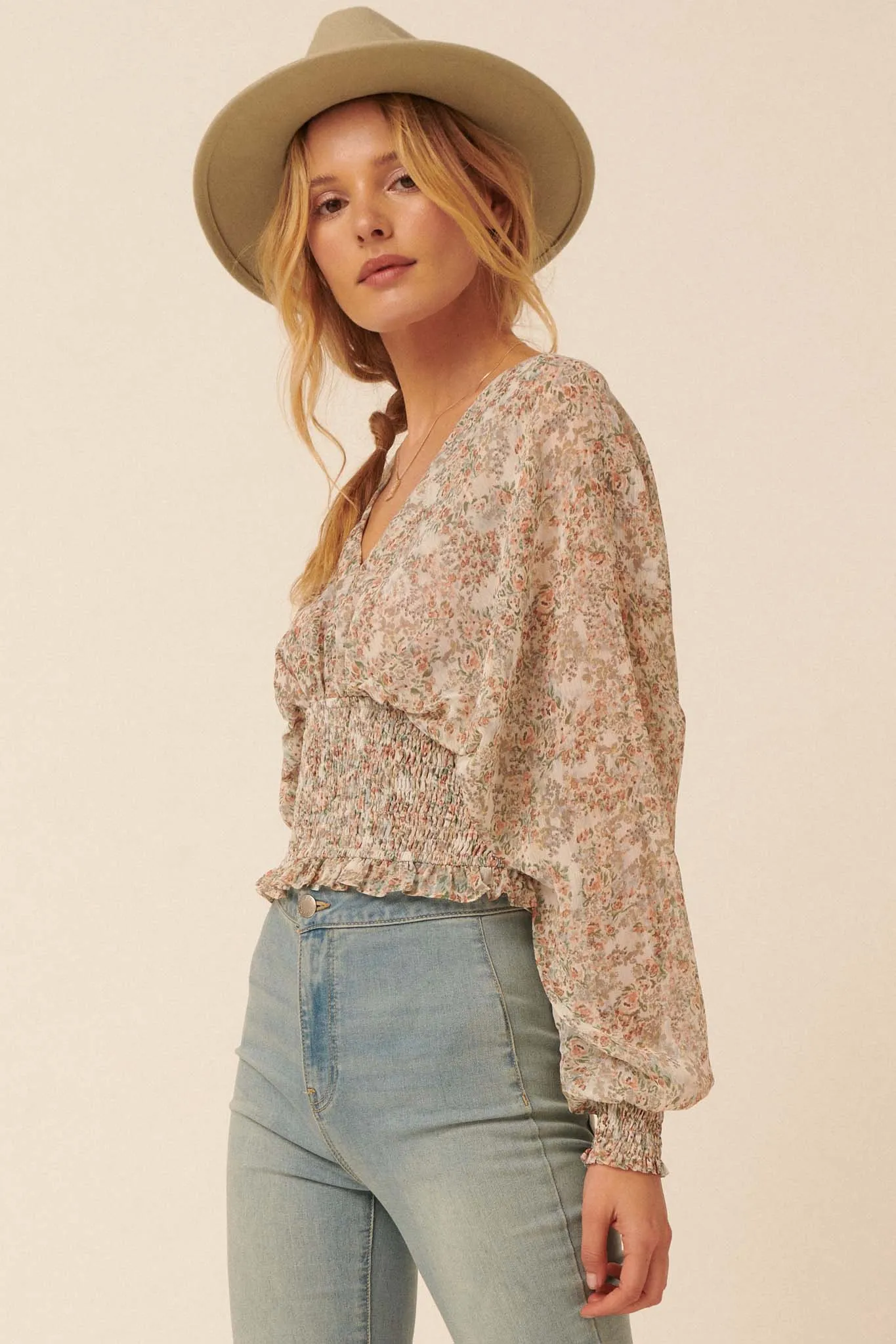 Hothouse Flowers Floral Chiffon Peasant Top