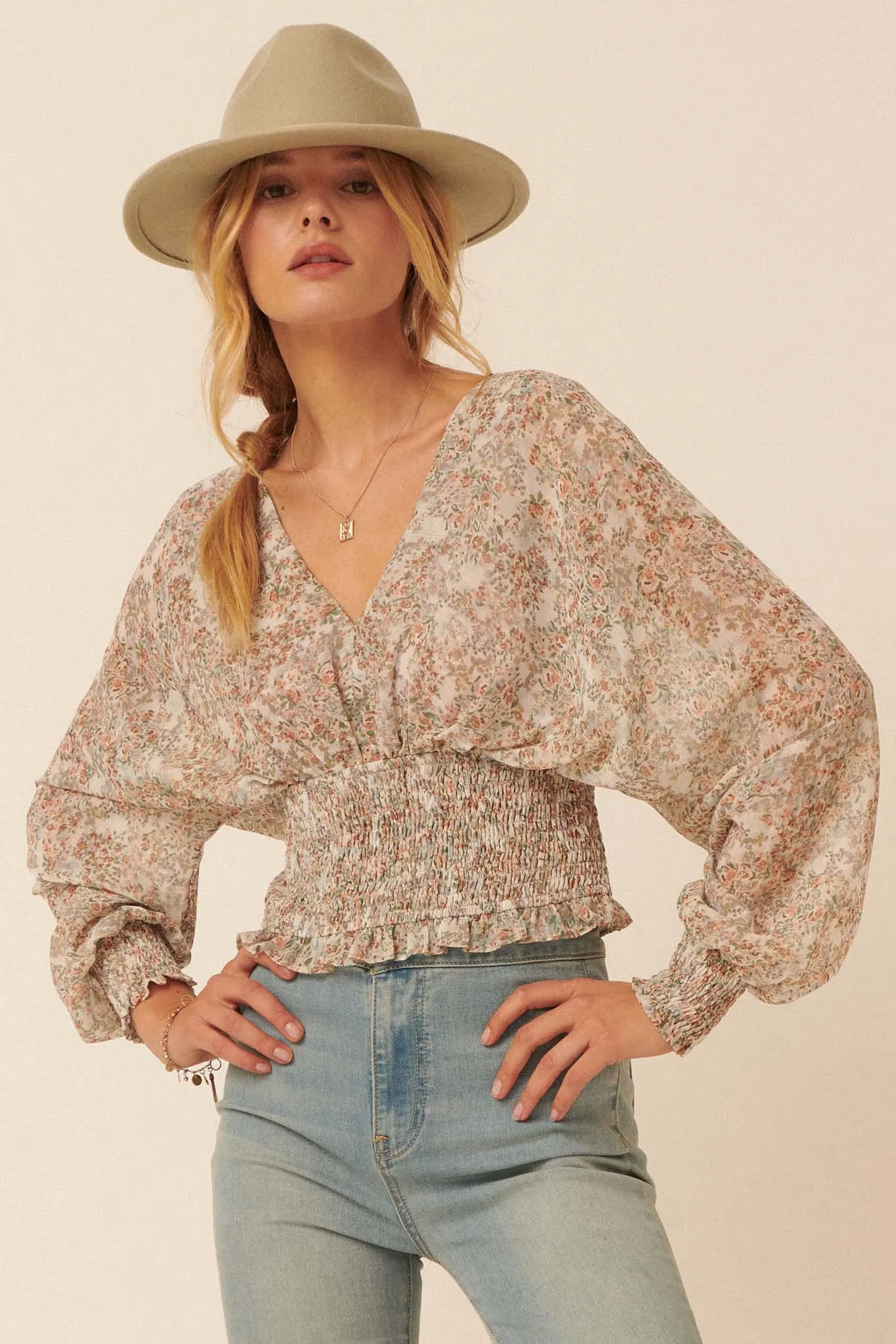 Hothouse Flowers Floral Chiffon Peasant Top