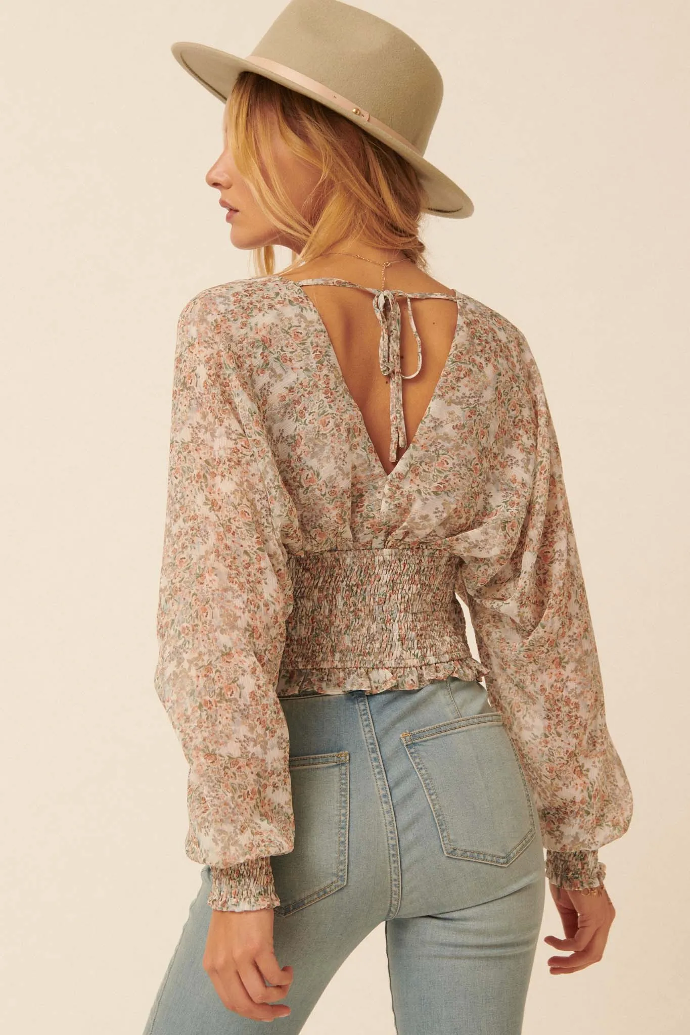 Hothouse Flowers Floral Chiffon Peasant Top